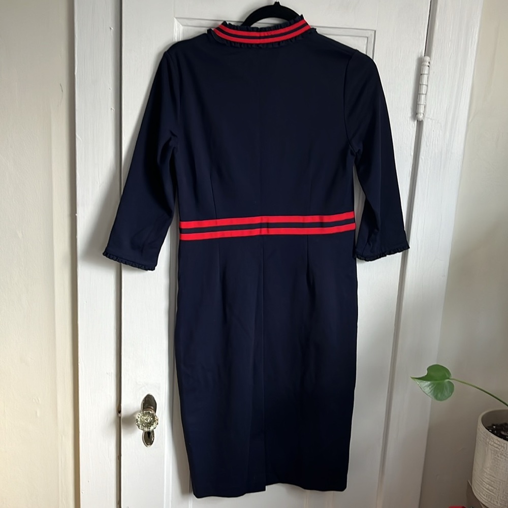 Boden Annette Ponte Midi Dress Navy with Red Ribbon - Picture 9 of 10